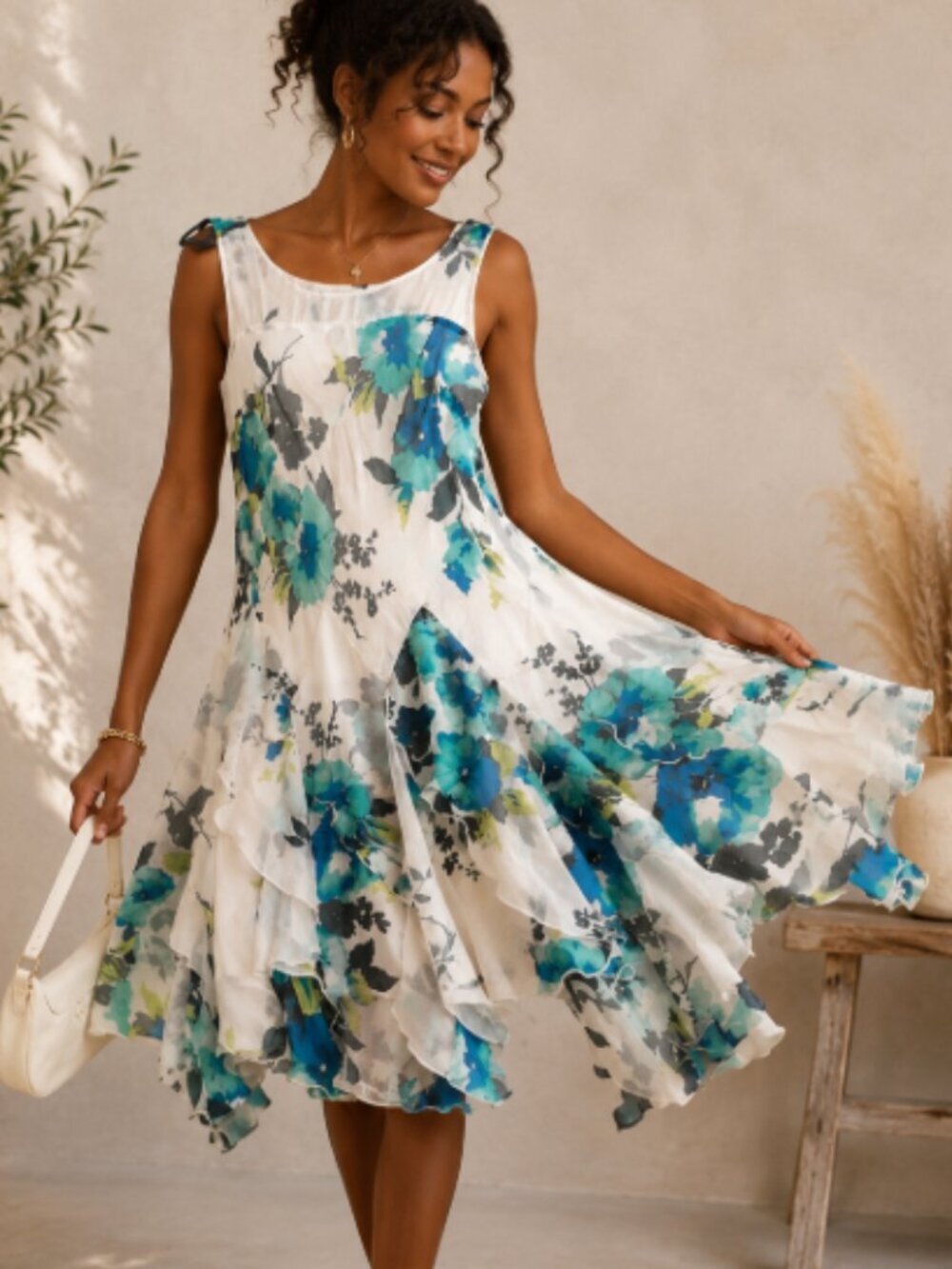 Womens Fit & Flare Dress Boho Fairy Floral Feminine Wedding Guest Party XXS
